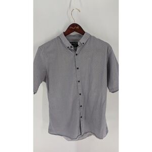 Topman Short Sleeve Collared Diamond Classic Button Down Shirt Gray White Size L
